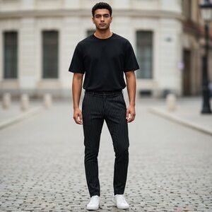 West Louis Break Rules Men's Stripe Formal Business Office Trousers Black 30